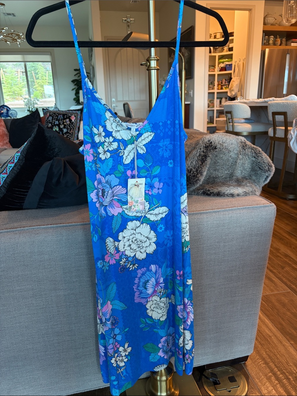 Johnny Was Blue Floral Slip Dress with robe SET